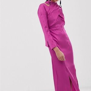 ASOS MIDI DRESS WITH CROSS OVER DETAIL